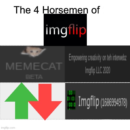 the four hourse men of IMGFLIP!! | image tagged in four horsemen,imgflip,imgflip users,memecat,upvotes | made w/ Imgflip meme maker
