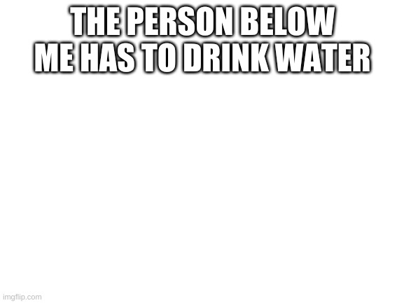 Blank White Template | THE PERSON BELOW ME HAS TO DRINK WATER | image tagged in blank white template | made w/ Imgflip meme maker