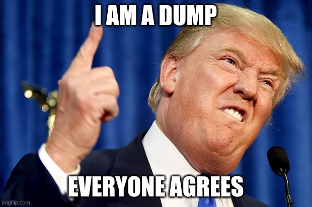 Donald Trump | I AM A DUMP; EVERYONE AGREES | image tagged in donald trump | made w/ Imgflip meme maker