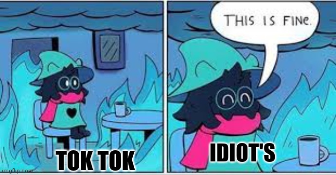 deltarune this is fine | TOK TOK IDIOT'S | image tagged in deltarune this is fine | made w/ Imgflip meme maker