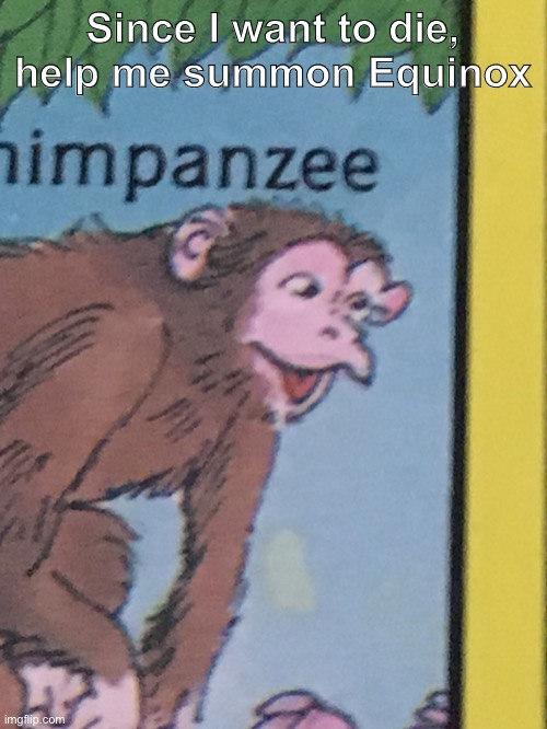 Chimpanzee pog | Since I want to die, help me summon Equinox | image tagged in chimpanzee pog | made w/ Imgflip meme maker