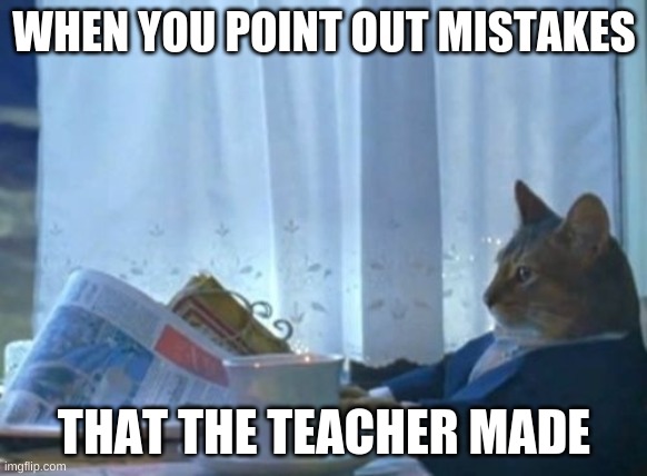 Boss Cat | WHEN YOU POINT OUT MISTAKES; THAT THE TEACHER MADE | image tagged in memes,mistakes,teachers,students,boss,cat | made w/ Imgflip meme maker