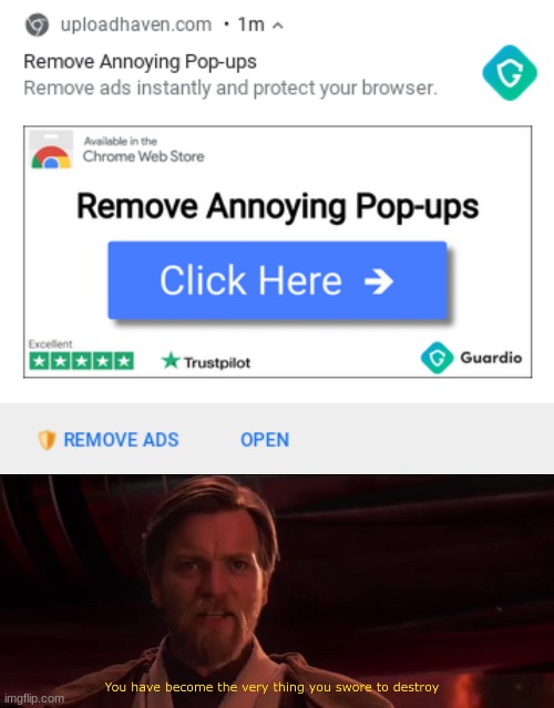 Ads In A Nutshell | image tagged in you have become the very thing you swore to destroy,memes,ads | made w/ Imgflip meme maker