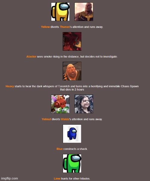 Day 2 (2) | image tagged in hunger games,heavy is dead | made w/ Imgflip meme maker