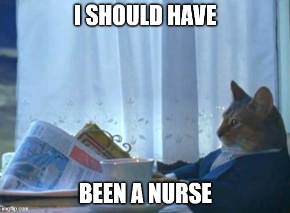 Cat newspaper |  I SHOULD HAVE; BEEN A NURSE | image tagged in cat newspaper | made w/ Imgflip meme maker