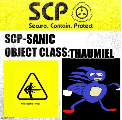 SCP Sign Generator | SANIC; THAUMIEL | image tagged in scp sign generator | made w/ Imgflip meme maker