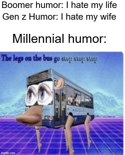 Millennial funny | Boomer humor: I hate my life; Gen z Humor: I hate my wife; Millennial humor: | image tagged in millennial | made w/ Imgflip meme maker