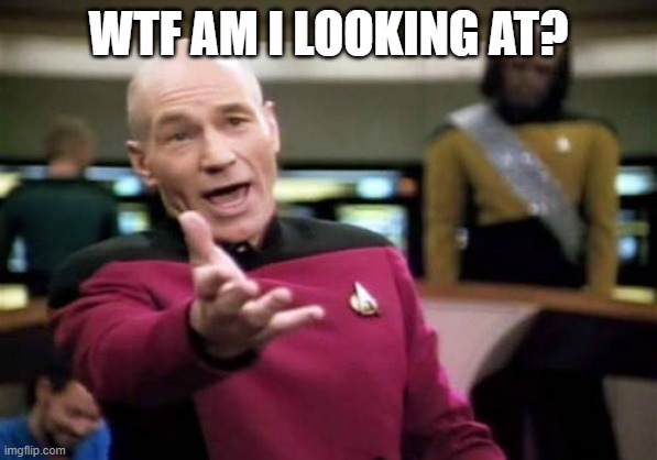 Picard Wtf Meme | WTF AM I LOOKING AT? | image tagged in memes,picard wtf | made w/ Imgflip meme maker