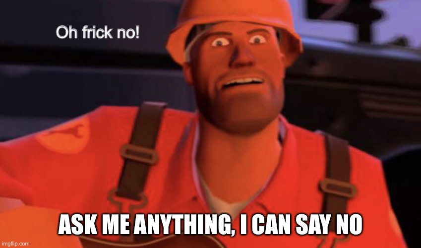Oh frick no! | ASK ME ANYTHING, I CAN SAY NO | image tagged in oh frick no | made w/ Imgflip meme maker