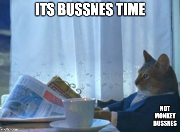 I Should Buy A Boat Cat | ITS BUSSNES TIME; NOT MONKEY BUSSNES | image tagged in memes,i should buy a boat cat | made w/ Imgflip meme maker