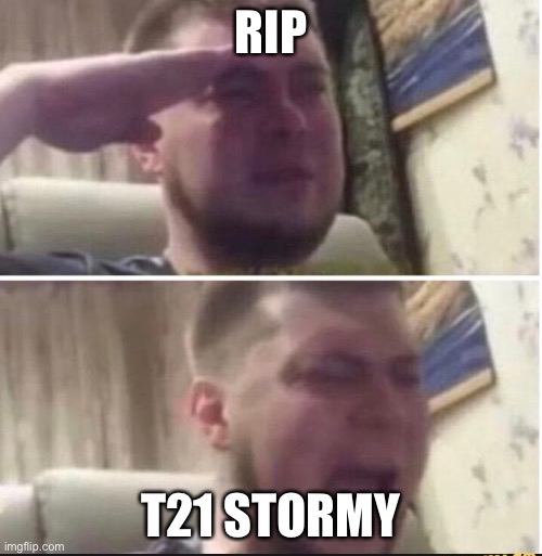 Bye breezey:L | RIP; T21 STORMY | image tagged in crying salute | made w/ Imgflip meme maker