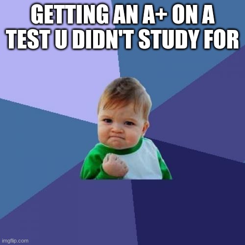 Success Kid | GETTING AN A+ ON A TEST U DIDN'T STUDY FOR | image tagged in memes,success kid | made w/ Imgflip meme maker