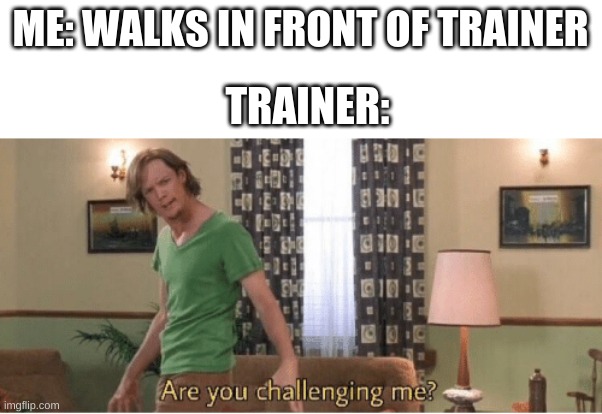 lol | ME: WALKS IN FRONT OF TRAINER; TRAINER: | image tagged in are you challenging me,memes,funny,pokemon | made w/ Imgflip meme maker
