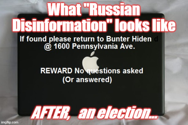 Lost, and Found | What "Russian Disinformation" looks like; AFTER,   an election... | image tagged in meme | made w/ Imgflip meme maker