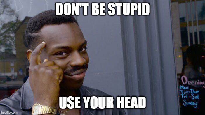 Roll Safe Think About It | DON'T BE STUPID; USE YOUR HEAD | image tagged in memes,roll safe think about it | made w/ Imgflip meme maker