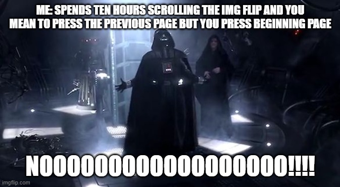 am I the only one who does this? | ME: SPENDS TEN HOURS SCROLLING THE IMG FLIP AND YOU MEAN TO PRESS THE PREVIOUS PAGE BUT YOU PRESS BEGINNING PAGE; NOOOOOOOOOOOOOOOOOO!!!! | image tagged in vader nooooooooo | made w/ Imgflip meme maker