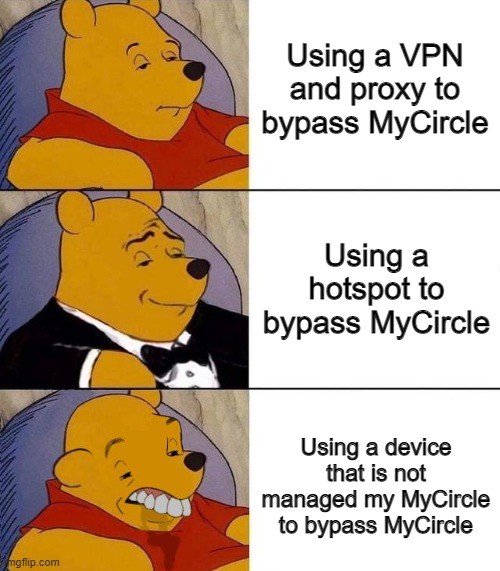 Yeah | Using a VPN and proxy to bypass MyCircle; Using a hotspot to bypass MyCircle; Using a device that is not managed my MyCircle to bypass MyCircle | image tagged in best better blurst,screen time | made w/ Imgflip meme maker