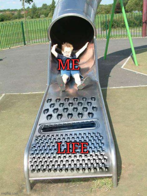 Life | ME; LIFE | image tagged in cheese grater slide | made w/ Imgflip meme maker