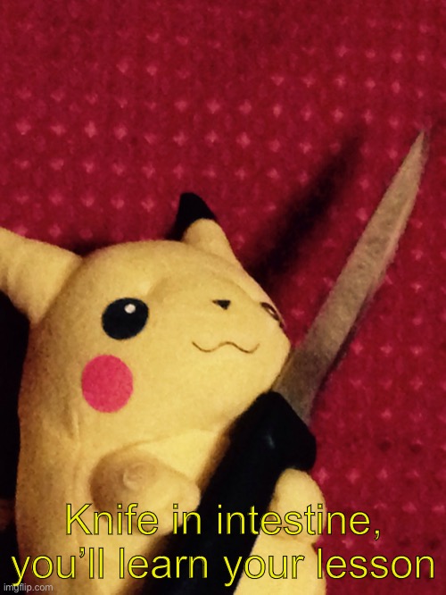 PIKACHU learned STAB! | Knife in intestine, you’ll learn your lesson | image tagged in pikachu learned stab | made w/ Imgflip meme maker