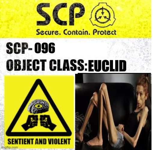 She is as skinny as scp- 096 | 096; EUCLID | image tagged in scp sign generator | made w/ Imgflip meme maker