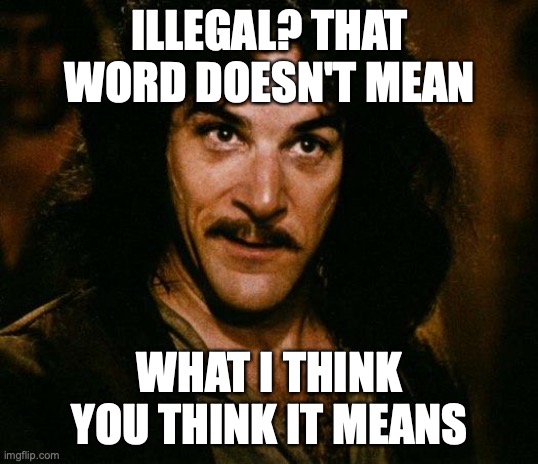 Inigo Montoya Meme | ILLEGAL? THAT WORD DOESN'T MEAN WHAT I THINK YOU THINK IT MEANS | image tagged in memes,inigo montoya | made w/ Imgflip meme maker