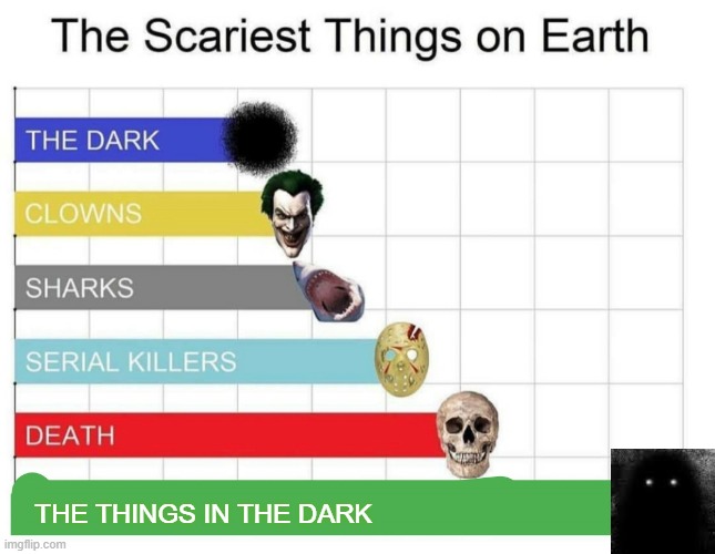 Absolutely Terrifying | THE THINGS IN THE DARK | image tagged in scariest things on earth | made w/ Imgflip meme maker