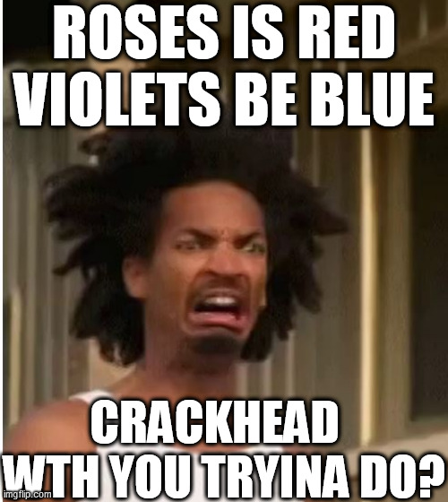 ROSES IS RED VIOLETS BE BLUE CRACKHEAD   WTH YOU TRYINA DO? | made w/ Imgflip meme maker