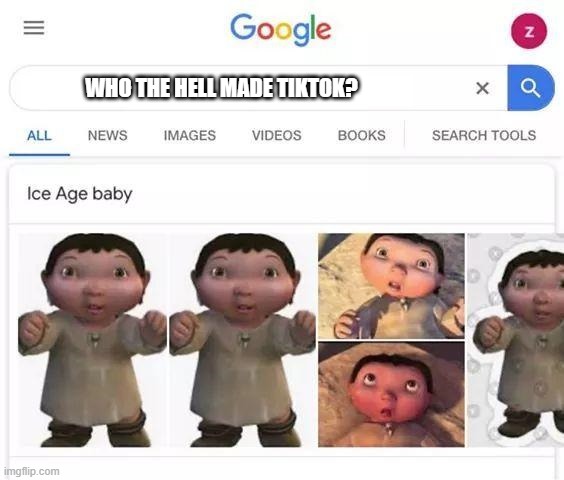 ice age baby is trash | WHO THE HELL MADE TIKTOK? | image tagged in ice age baby is responsible,ice age baby,tiktok,trash | made w/ Imgflip meme maker