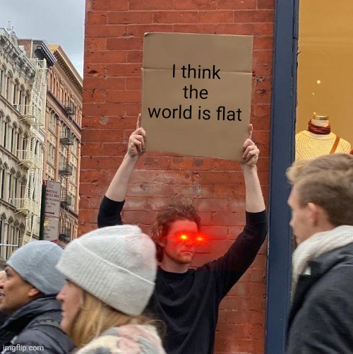 I think the world is flat | image tagged in memes,guy holding cardboard sign | made w/ Imgflip meme maker