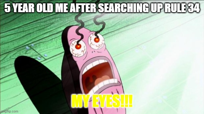 Spongebob My Eyes | 5 YEAR OLD ME AFTER SEARCHING UP RULE 34 MY EYES!!! | image tagged in spongebob my eyes | made w/ Imgflip meme maker