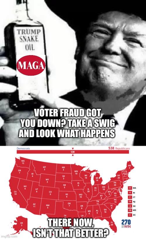 MAGA kaleidoscope visions | VOTER FRAUD GOT YOU DOWN? TAKE A SWIG AND LOOK WHAT HAPPENS; THERE NOW, ISN’T THAT BETTER? | image tagged in donald trump,voter fraud,maga,funny,joe biden,winner | made w/ Imgflip meme maker