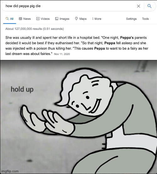 How did Peppa pig die | image tagged in wait hold up,peppa pig | made w/ Imgflip meme maker