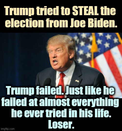 If anybody tried to steal this election, it was Trump. | Trump tried to STEAL the 
election from Joe Biden. Trump failed. Just like he 
failed at almost everything 
he ever tried in his life.
Loser. | image tagged in biden,winner,trump,loser,steal,thief | made w/ Imgflip meme maker