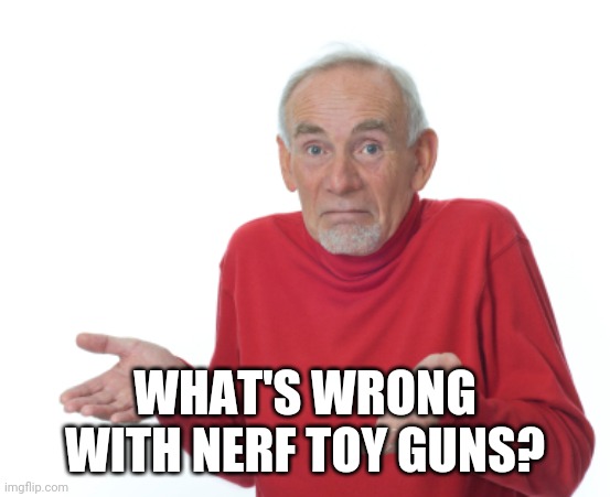 Guess I'll die  | WHAT'S WRONG WITH NERF TOY GUNS? | image tagged in guess i'll die | made w/ Imgflip meme maker