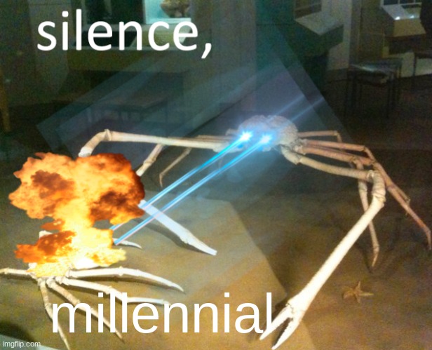 Silence Crab | millennial | image tagged in silence crab | made w/ Imgflip meme maker