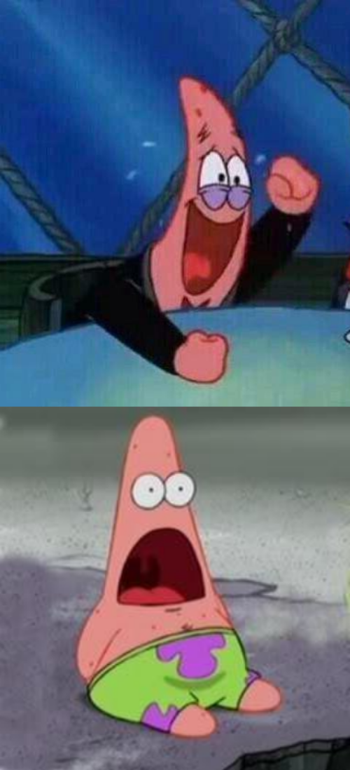 High Quality patrick laughing then surprised Blank Meme Template
