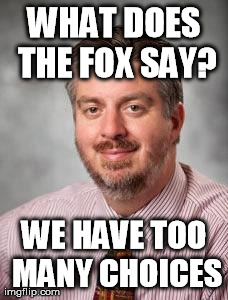 WHAT DOES THE FOX SAY? WE HAVE TOO MANY CHOICES | image tagged in dr fox | made w/ Imgflip meme maker