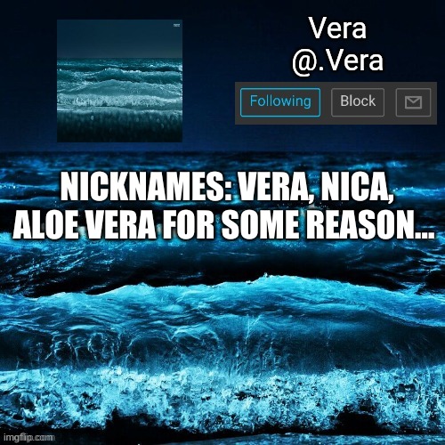 a n n o u n c e | NICKNAMES: VERA, NICA, ALOE VERA FOR SOME REASON... | image tagged in a n n o u n c e | made w/ Imgflip meme maker