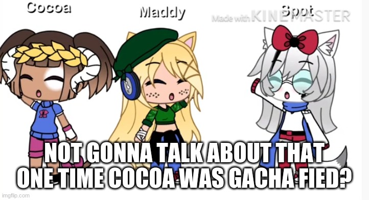 Video in le comments- | NOT GONNA TALK ABOUT THAT ONE TIME COCOA WAS GACHA FIED? | made w/ Imgflip meme maker