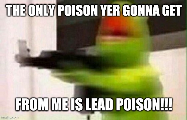 Kermit Gun | THE ONLY POISON YER GONNA GET FROM ME IS LEAD POISON!!! | image tagged in kermit gun | made w/ Imgflip meme maker