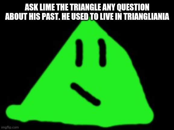  ASK LIME THE TRIANGLE ANY QUESTION ABOUT HIS PAST. HE USED TO LIVE IN TRIANGLIANIA | made w/ Imgflip meme maker