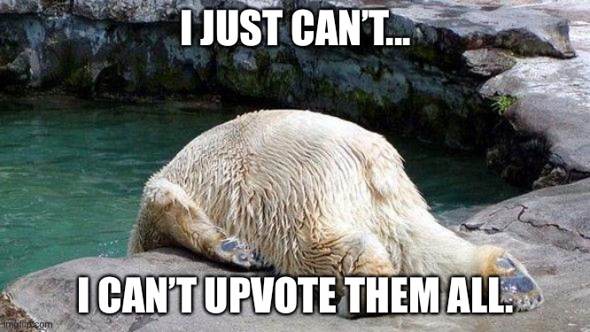 Tired Bear | I JUST CAN’T... I CAN’T UPVOTE THEM ALL. | image tagged in tired bear | made w/ Imgflip meme maker