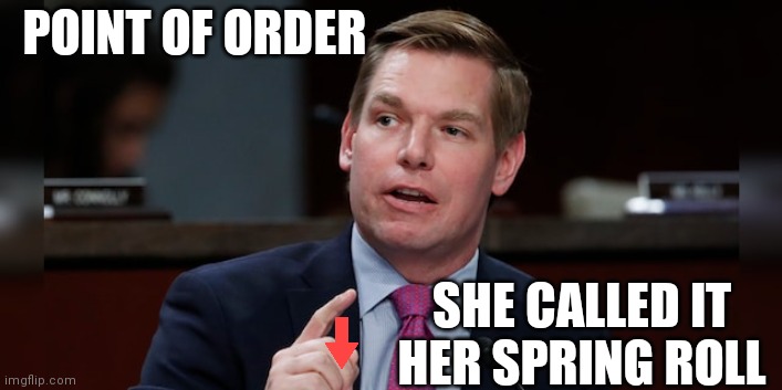 Spring roll | POINT OF ORDER; SHE CALLED IT HER SPRING ROLL | image tagged in creep,crying democrats | made w/ Imgflip meme maker