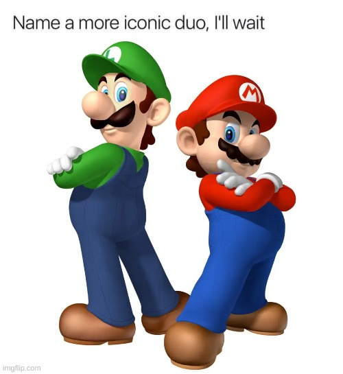 Name A More Iconic Duo I'll Wait. | image tagged in mario,luigi,name a more iconic duo | made w/ Imgflip meme maker