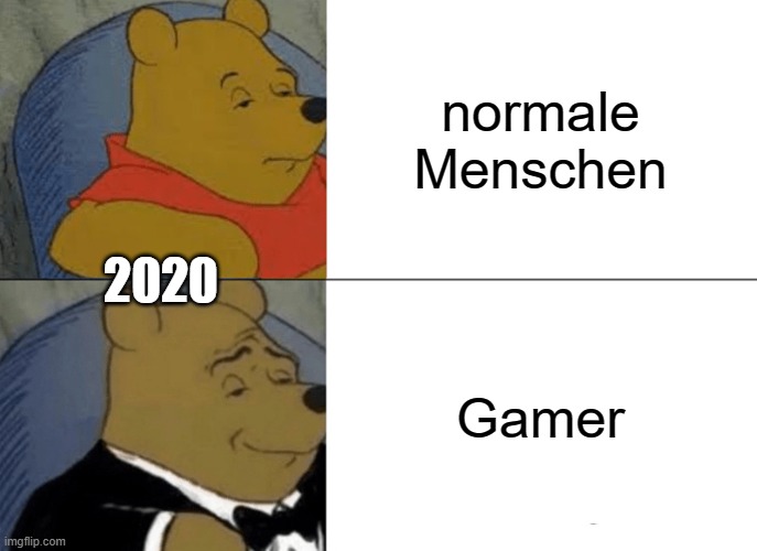 Gamer 2020 | normale Menschen; 2020; Gamer | image tagged in memes,tuxedo winnie the pooh,2020,gamer | made w/ Imgflip meme maker