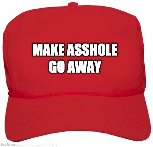 Make Asshole Go Away | GO AWAY; MAKE ASSHOLE | image tagged in blank red maga hat | made w/ Imgflip meme maker