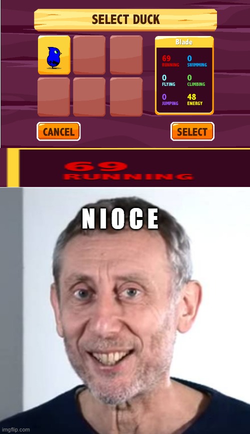 *Slurp, click* Noice. (I checked it & I got this) | N I O C E | image tagged in blank white template,nice michael rosen,69,noice | made w/ Imgflip meme maker