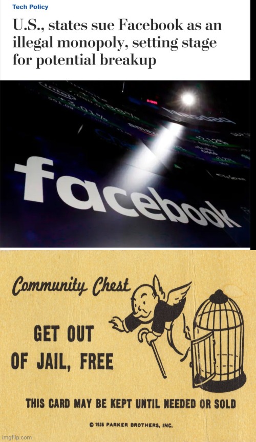 image tagged in get out of jail free card monopoly,memes,facebook | made w/ Imgflip meme maker