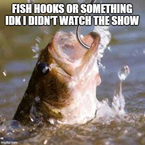 fish hook | FISH HOOKS OR SOMETHING IDK I DIDN'T WATCH THE SHOW | image tagged in fish hook | made w/ Imgflip meme maker