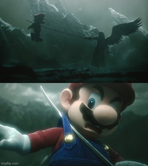 Sephiroth stabbing Mario | image tagged in nintendo,final fantasy,super smash bros | made w/ Imgflip meme maker